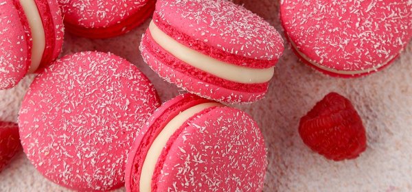 Raspberry and Coconut Macaron